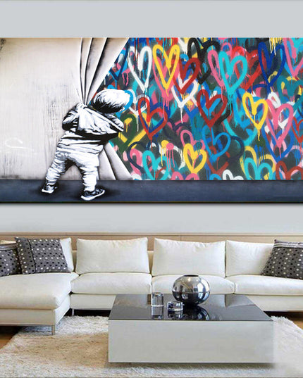 Banksy Boy and Love Graffiti Canvas Print - Street Art Vibe for Your Space