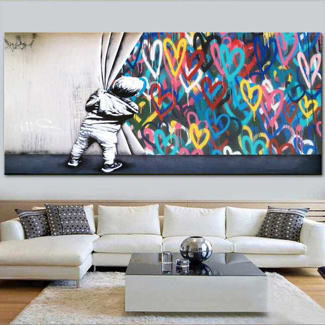 Banksy Boy and Love Graffiti Canvas Print - Street Art Vibe for Your Space