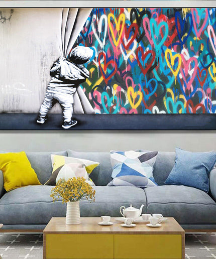 Banksy Boy and Love Graffiti Canvas Print - Street Art Vibe for Your Space