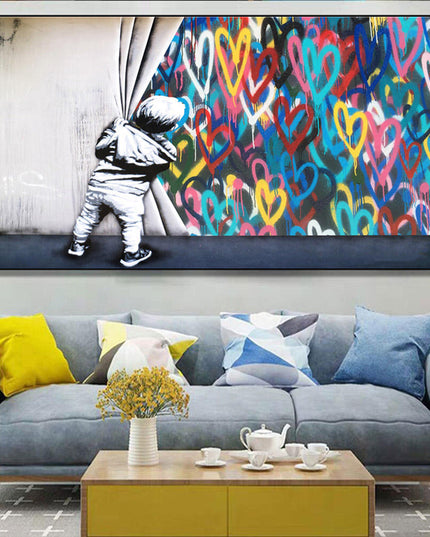 Banksy Boy and Love Graffiti Canvas Print - Street Art Vibe for Your Space