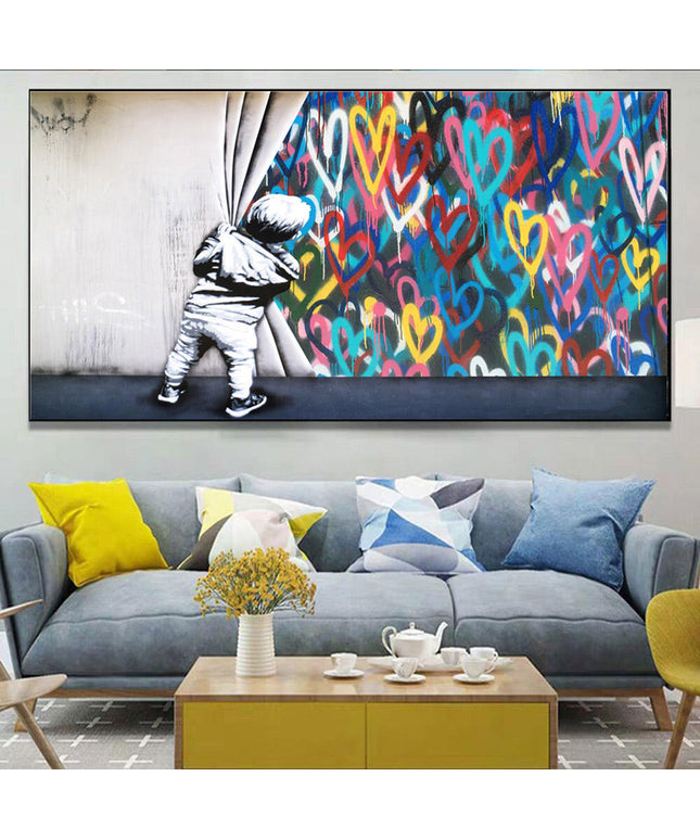 Banksy Boy and Love Graffiti Canvas Print - Street Art Vibe for Your Space
