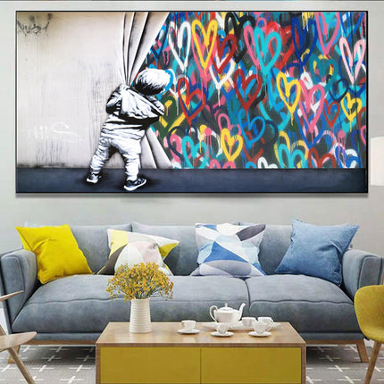 Banksy Boy and Love Graffiti Canvas Print - Street Art Vibe for Your Space