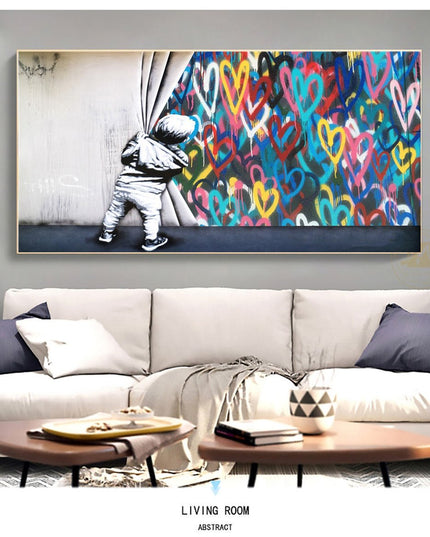 Banksy Boy and Love Graffiti Canvas Print - Street Art Vibe for Your Space