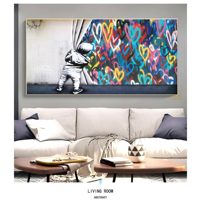 Banksy Boy and Love Graffiti Canvas Print - Street Art Vibe for Your Space