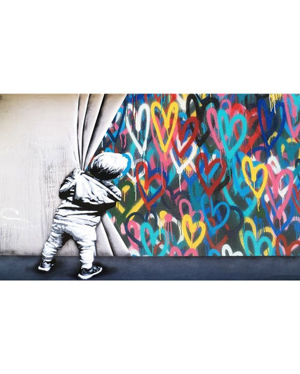 Banksy Boy and Love Graffiti Canvas Print - Street Art Vibe for Your Space