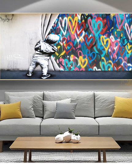 Banksy Boy and Love Graffiti Canvas Print - Street Art Vibe for Your Space