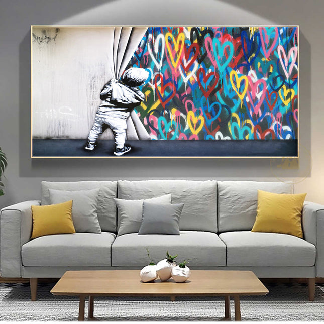 Banksy Boy and Love Graffiti Canvas Print - Street Art Vibe for Your Space