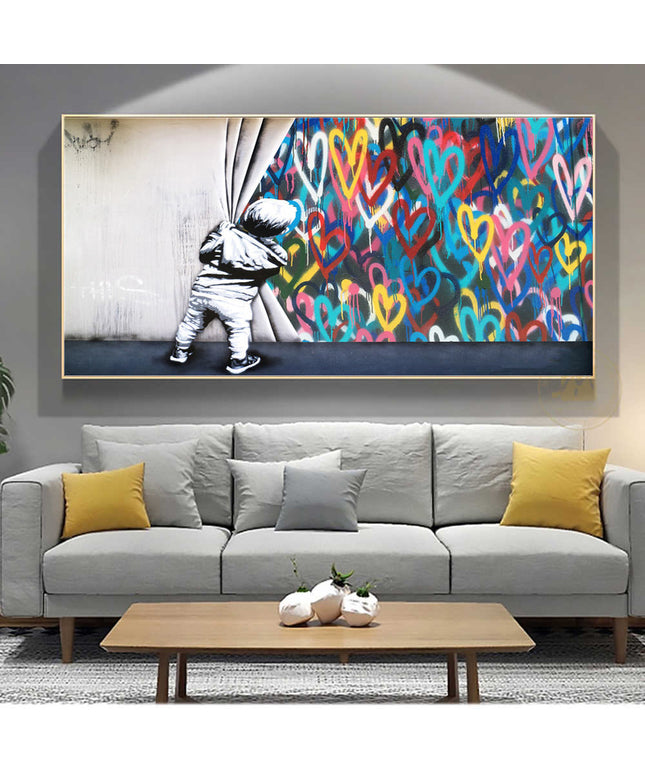Banksy Boy and Love Graffiti Canvas Print - Street Art Vibe for Your Space
