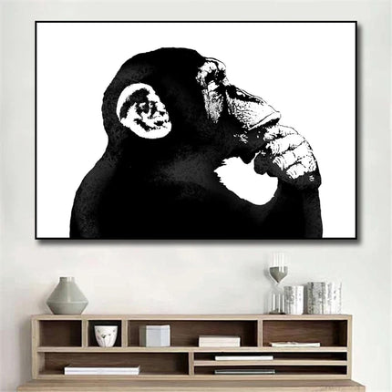 Banksy Monkey Thinker: Thought-Provoking Canvas Print Wall Poster
