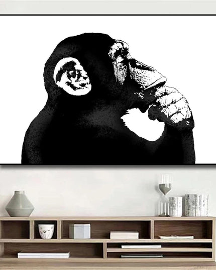Banksy Monkey Thinker: Thought-Provoking Canvas Print Wall Poster