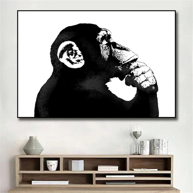 Banksy Monkey Thinker: Thought-Provoking Canvas Print Wall Poster
