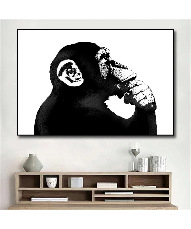 Banksy Monkey Thinker: Thought-Provoking Canvas Print Wall Poster