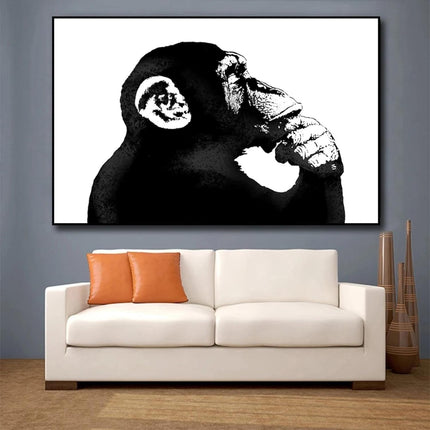 Banksy Monkey Thinker: Thought-Provoking Canvas Print Wall Poster