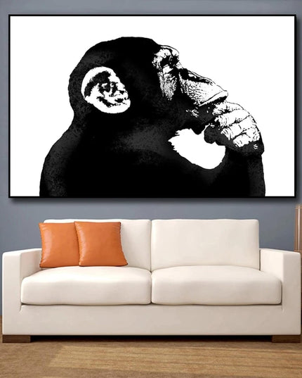 Banksy Monkey Thinker: Thought-Provoking Canvas Print Wall Poster