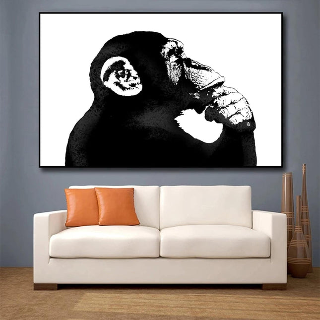 Banksy Monkey Thinker: Thought-Provoking Canvas Print Wall Poster