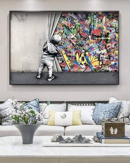 Behind the Curtain Graffiti Art - Bold and Eye-Catching Wall Poster