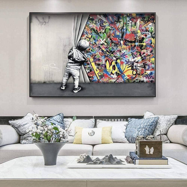 Behind the Curtain Graffiti Art - Bold and Eye-Catching Wall Poster