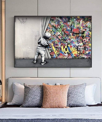 Behind the Curtain Graffiti Art - Bold and Eye-Catching Wall Poster