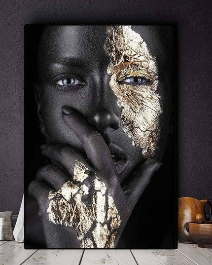 Bold Gold Foil African Lady Wall Art - Vibrant Canvas Print