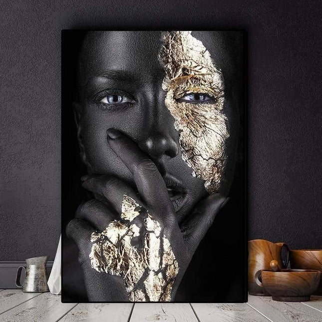 Bold Gold Foil African Lady Wall Art - Vibrant Canvas Print