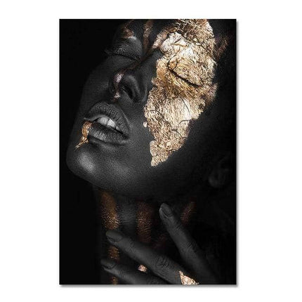 Bold Gold Foil African Lady Wall Art - Vibrant Canvas Print