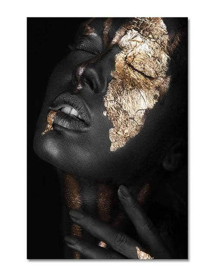 Bold Gold Foil African Lady Wall Art - Vibrant Canvas Print