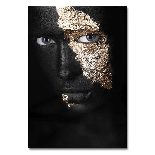 Bold Gold Foil African Lady Wall Art - Vibrant Canvas Print