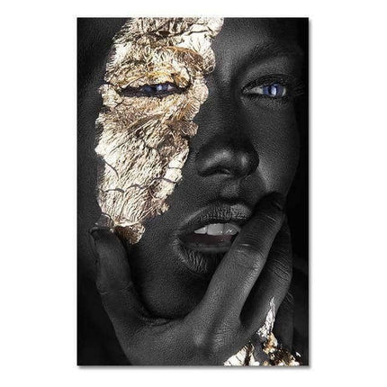Bold Gold Foil African Lady Wall Art - Vibrant Canvas Print