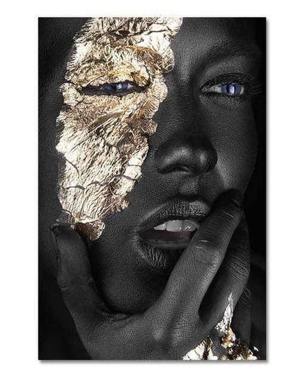 Bold Gold Foil African Lady Wall Art - Vibrant Canvas Print