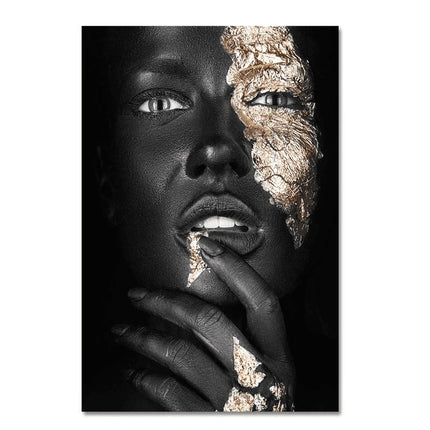 Bold Gold Foil African Lady Wall Art - Vibrant Canvas Print