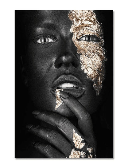 Bold Gold Foil African Lady Wall Art - Vibrant Canvas Print