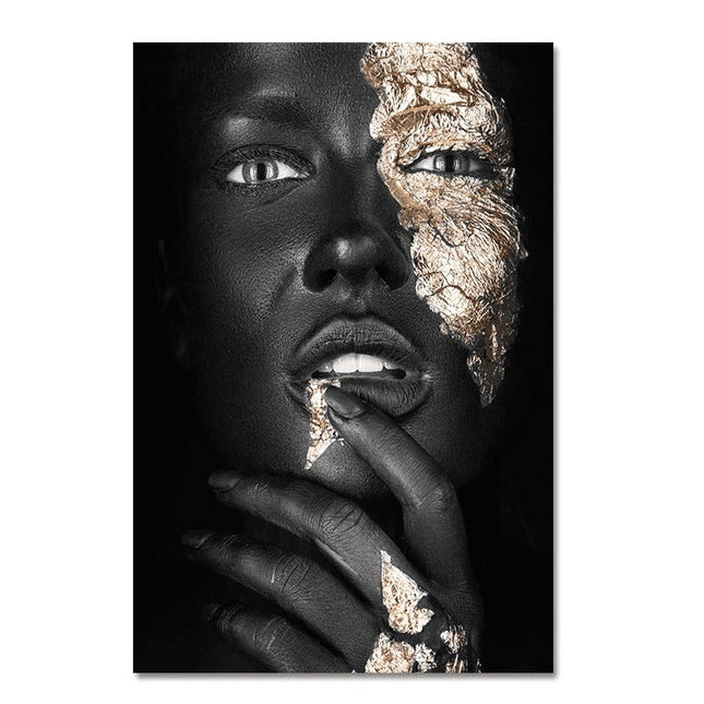 Bold Gold Foil African Lady Wall Art - Vibrant Canvas Print