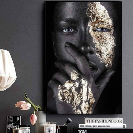 Bold Gold Foil African Lady Wall Art - Vibrant Canvas Print