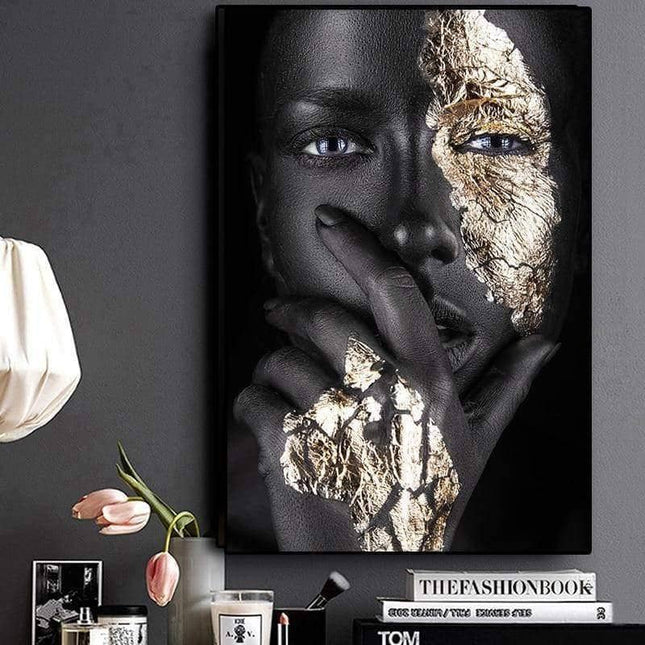 Bold Gold Foil African Lady Wall Art - Vibrant Canvas Print