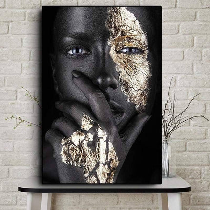 Bold Gold Foil African Lady Wall Art - Vibrant Canvas Print
