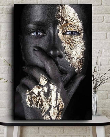 Bold Gold Foil African Lady Wall Art - Vibrant Canvas Print