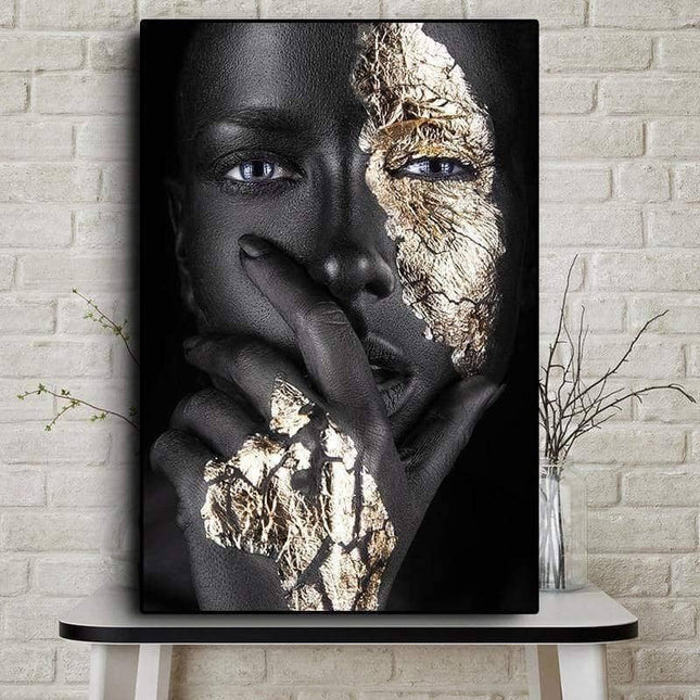 Bold Gold Foil African Lady Wall Art - Vibrant Canvas Print