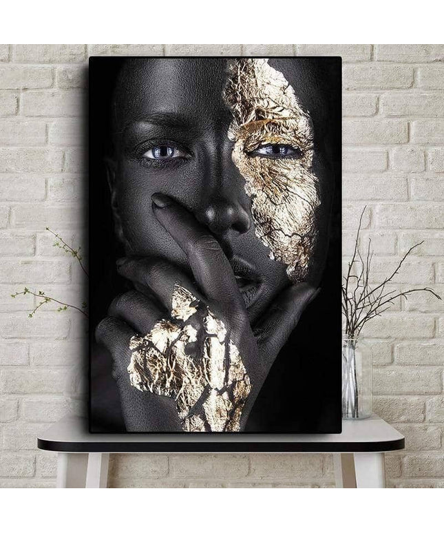 Bold Gold Foil African Lady Wall Art - Vibrant Canvas Print