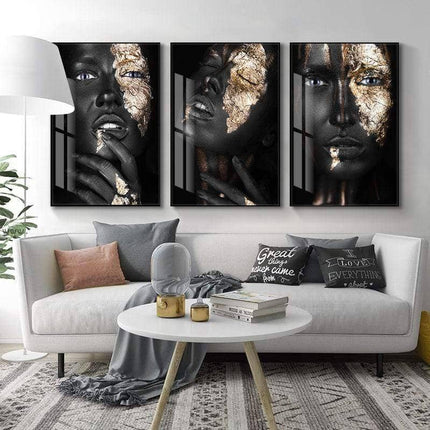 Bold Gold Foil African Lady Wall Art - Vibrant Canvas Print