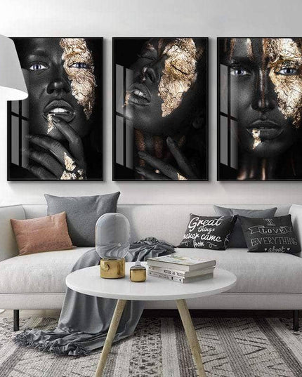 Bold Gold Foil African Lady Wall Art - Vibrant Canvas Print