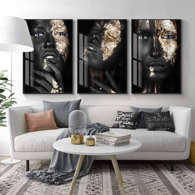 Bold Gold Foil African Lady Wall Art - Vibrant Canvas Print