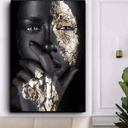 Bold Gold Foil African Lady Wall Art - Vibrant Canvas Print
