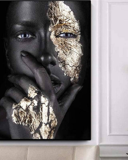 Bold Gold Foil African Lady Wall Art - Vibrant Canvas Print