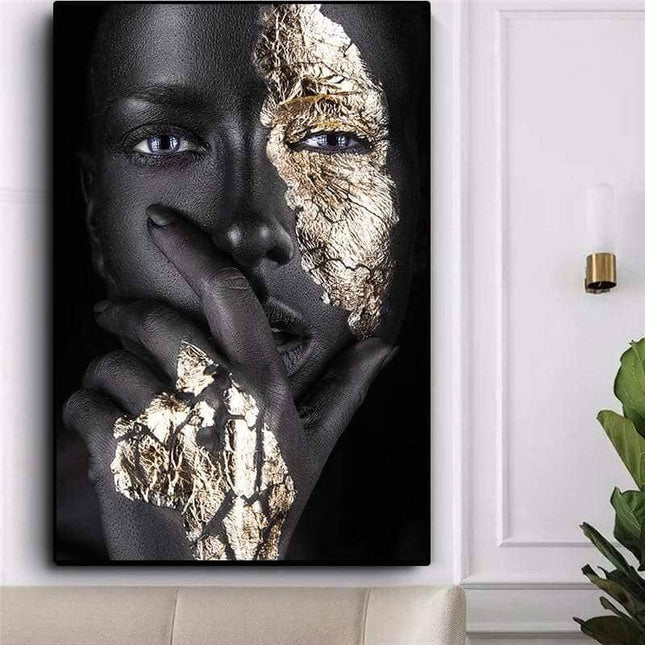 Bold Gold Foil African Lady Wall Art - Vibrant Canvas Print