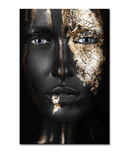 Bold Gold Foil African Lady Wall Art - Vibrant Canvas Print