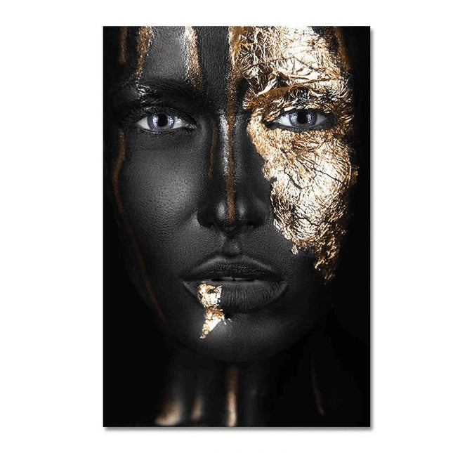 Bold Gold Foil African Lady Wall Art - Vibrant Canvas Print