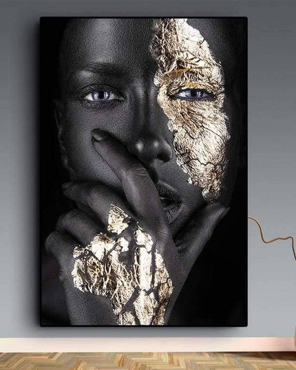 Bold Gold Foil African Lady Wall Art - Vibrant Canvas Print