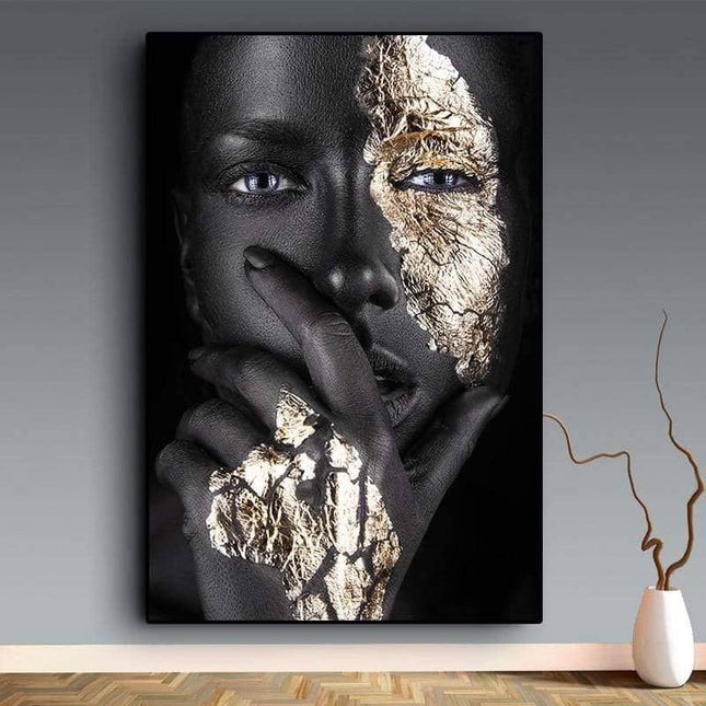 Bold Gold Foil African Lady Wall Art - Vibrant Canvas Print