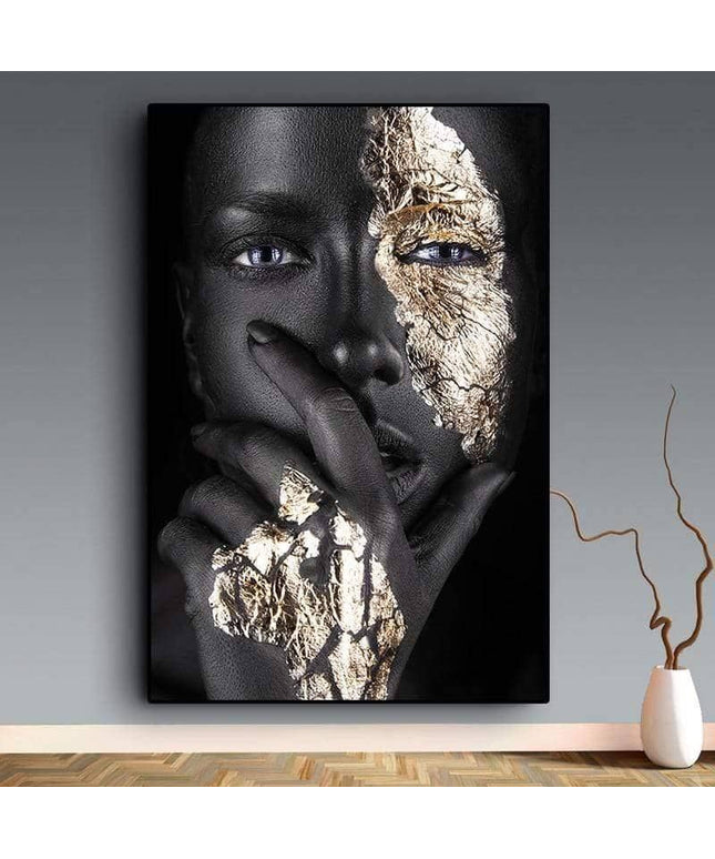 Bold Gold Foil African Lady Wall Art - Vibrant Canvas Print
