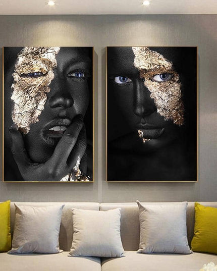 Bold Gold Foil African Lady Wall Art - Vibrant Canvas Print